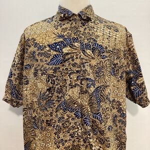 Casual Blue and Tan Floral Button Down Shirt